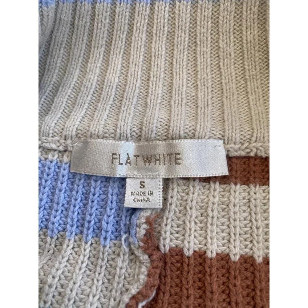 Flat White Size Small 80s Striped 1/4 Zip Sweater Oversized Hamptons East Coast